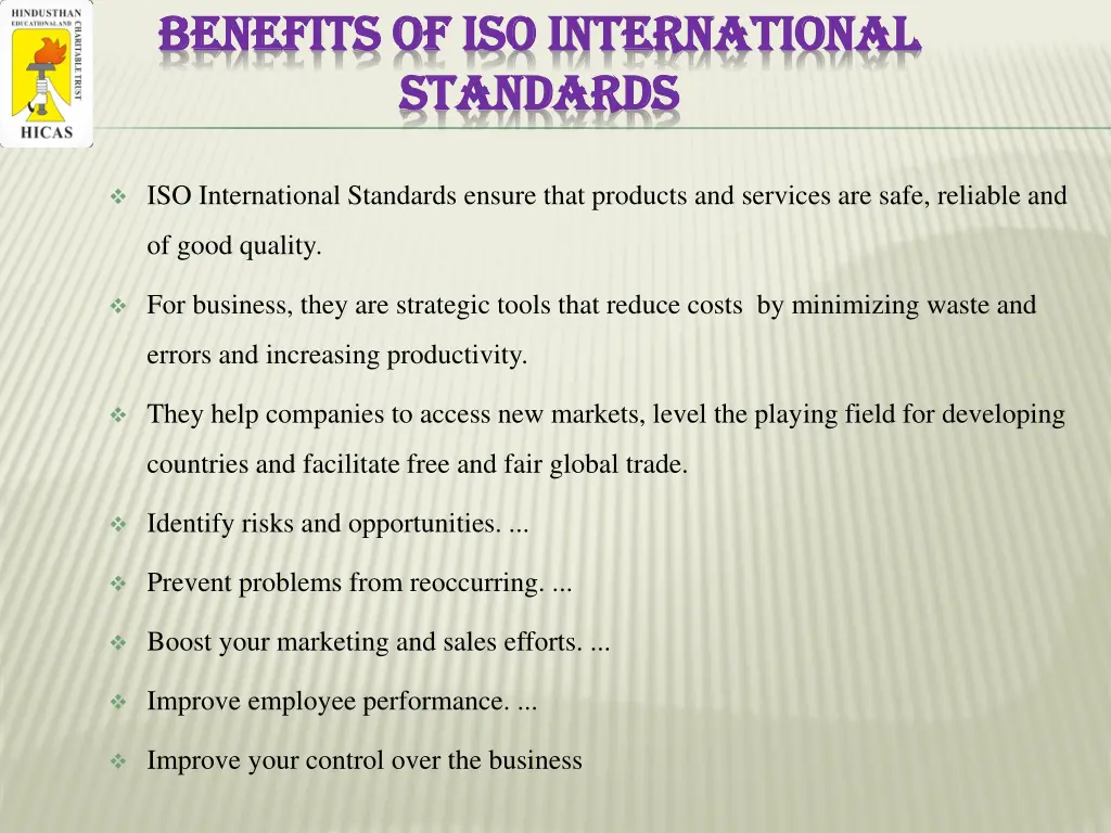 benefits of iso international benefits