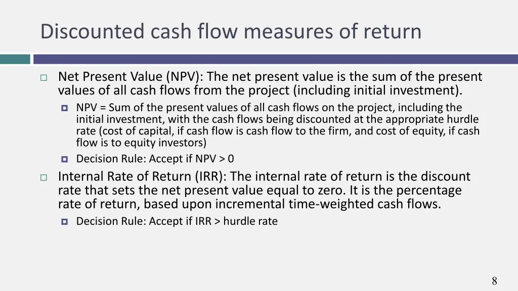 discounted cash flow measures of return