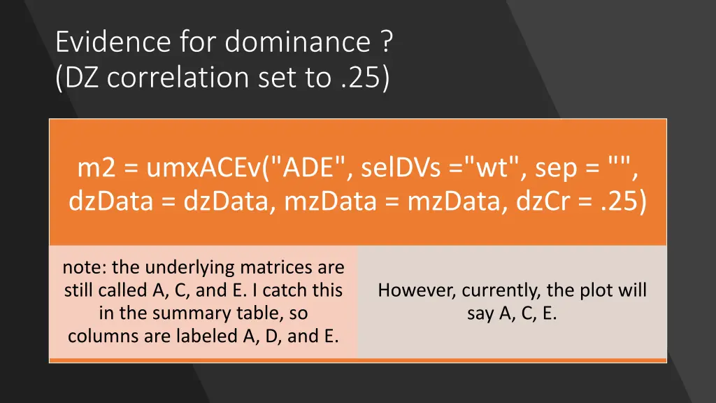 evidence for dominance dz correlation set to 25