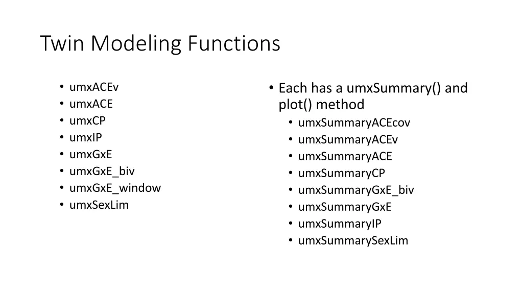 twin modeling functions