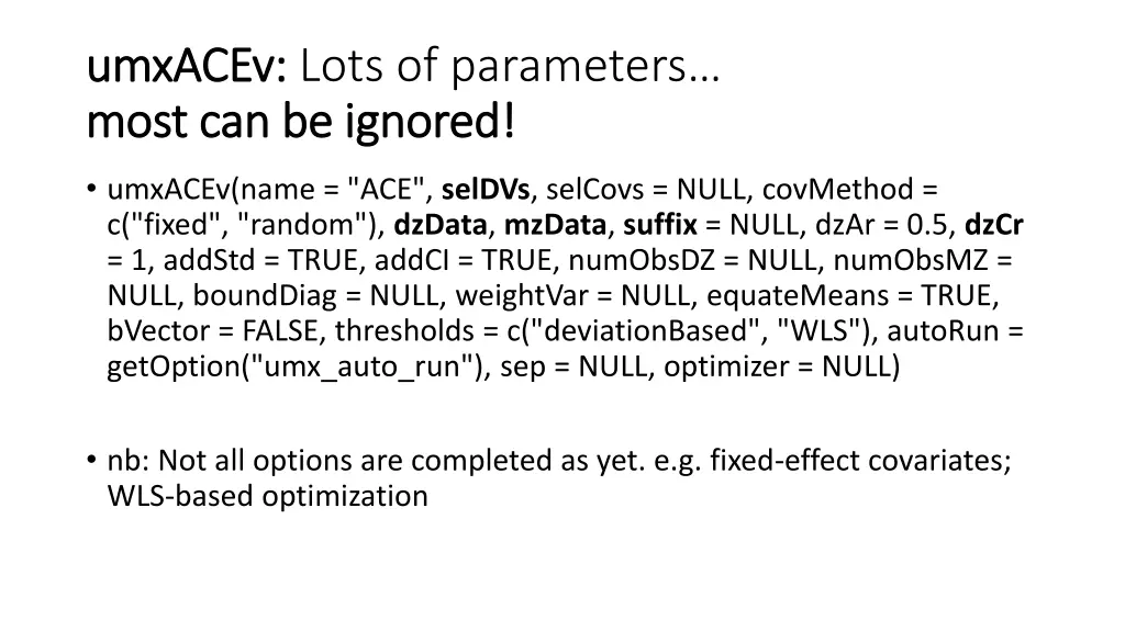 umxacev umxacev lots of parameters most