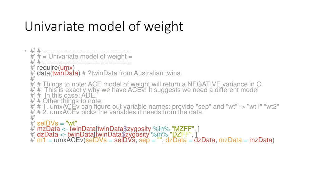 univariate model of weight