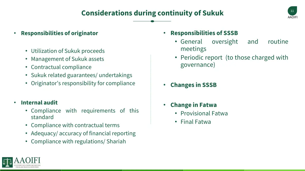 considerations during continuity of sukuk