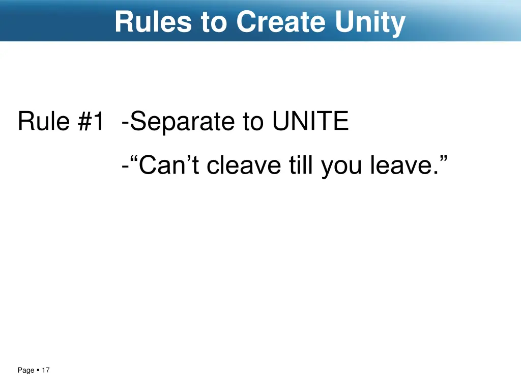 rules to create unity