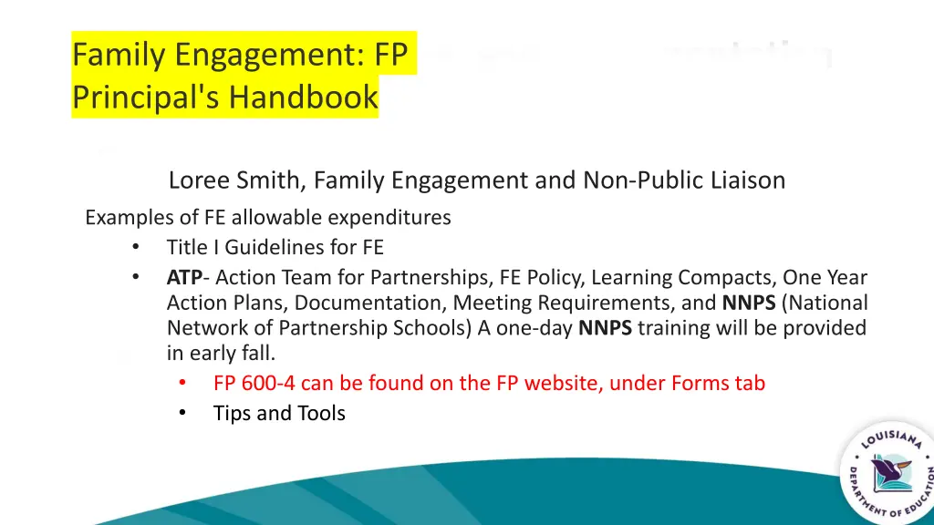 family engagement fp principal s handbook