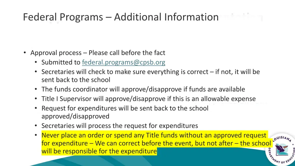 federal programs additional information