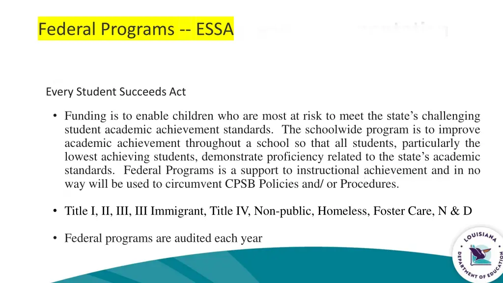 federal programs essa