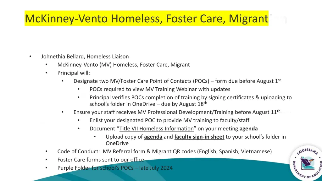 mckinney vento homeless foster care migrant