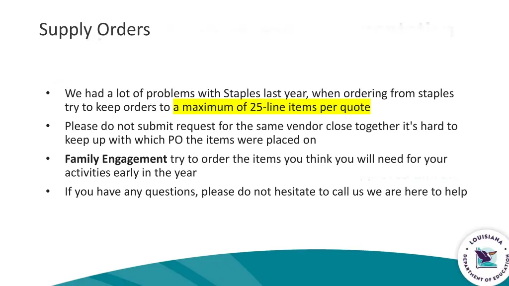 supply orders
