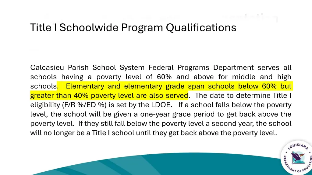 title i schoolwide program qualifications