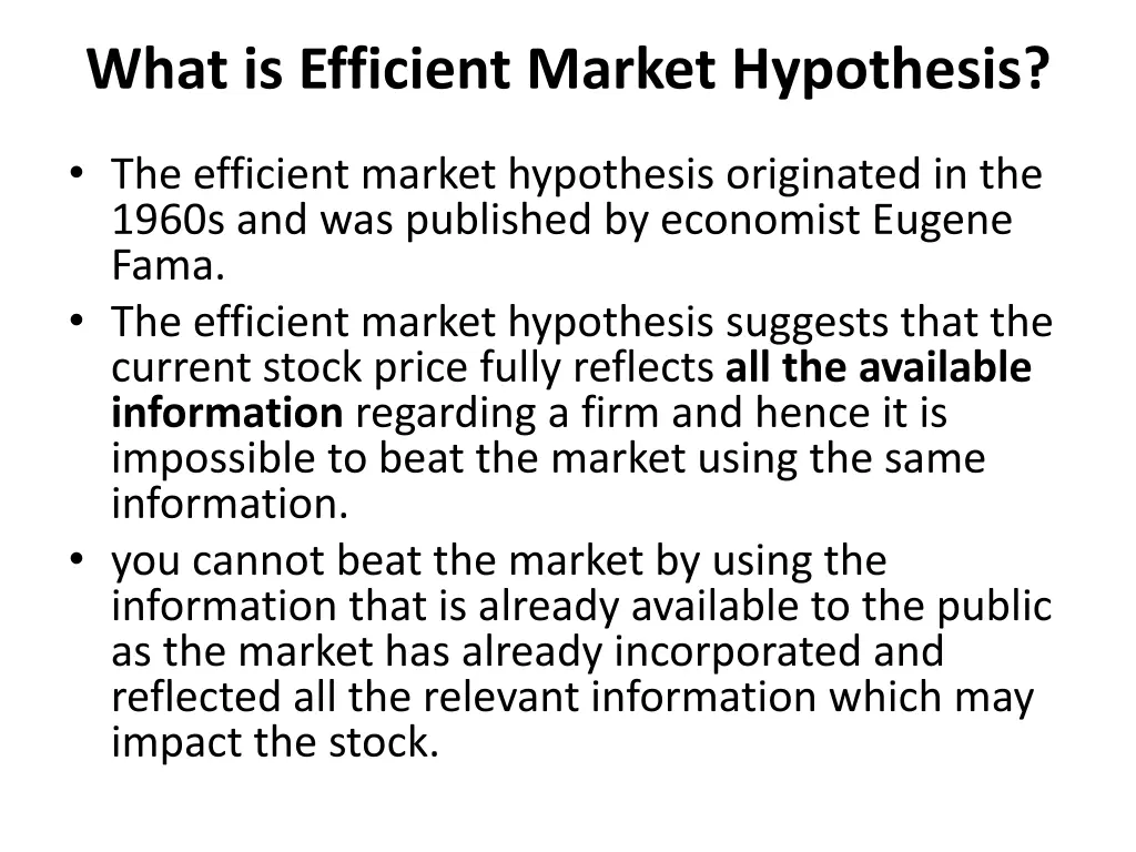 what is efficient market hypothesis