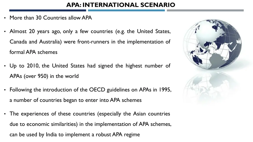 apa international scenario