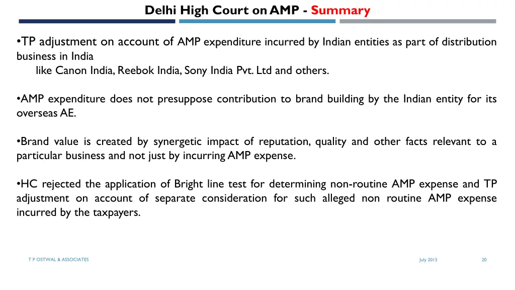 delhi high court on amp summary
