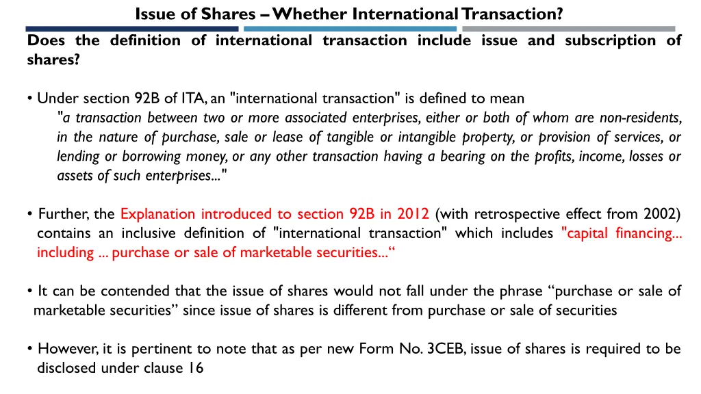 issue of shares whether international transaction