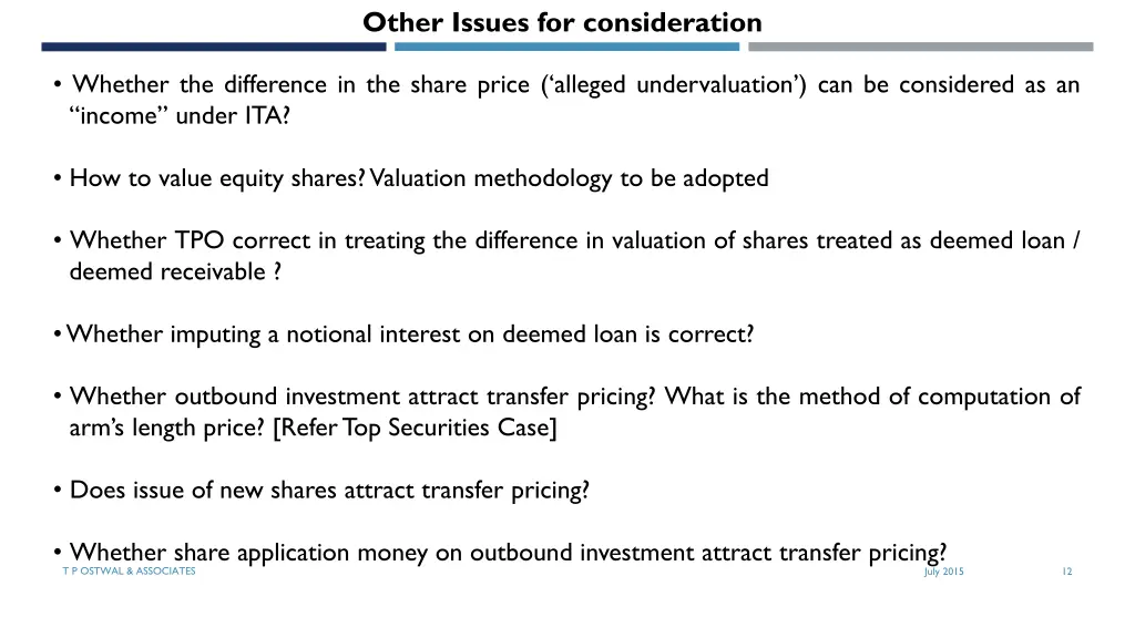 other issues for consideration