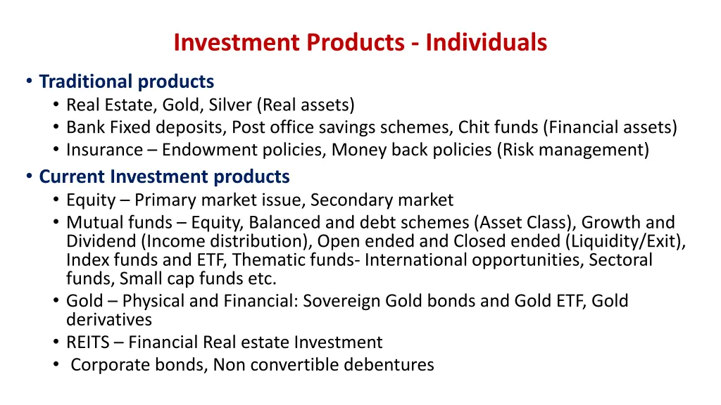 investment products individuals