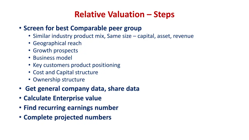 relative valuation steps