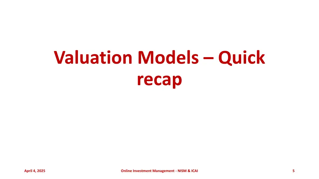 valuation models quick recap