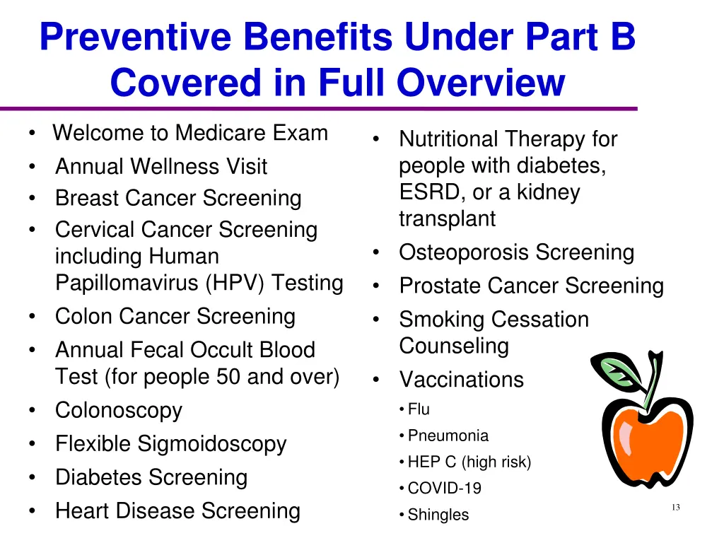 preventive benefits under part b covered in full