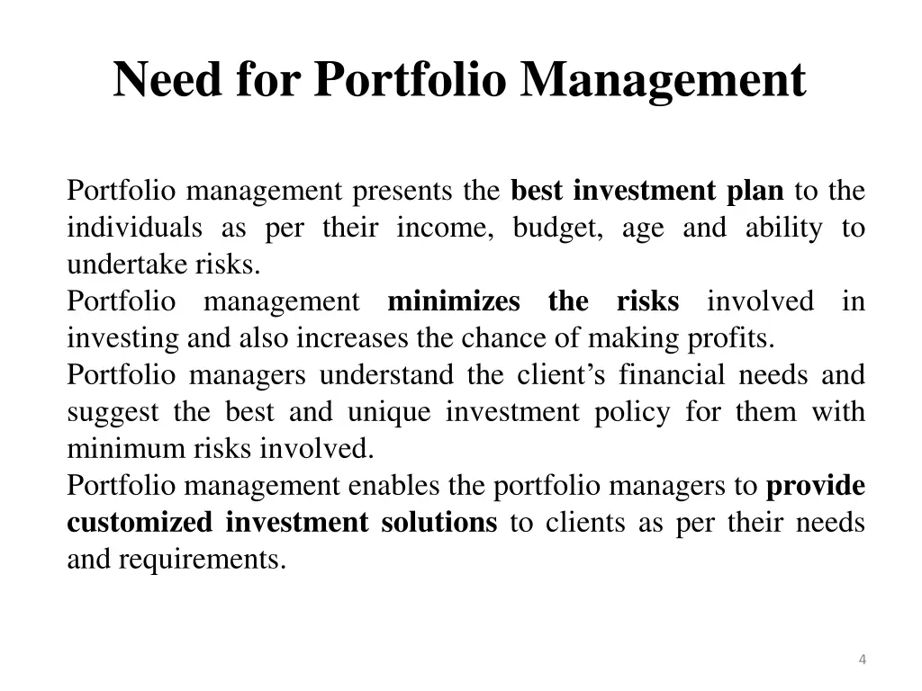 need for portfolio management