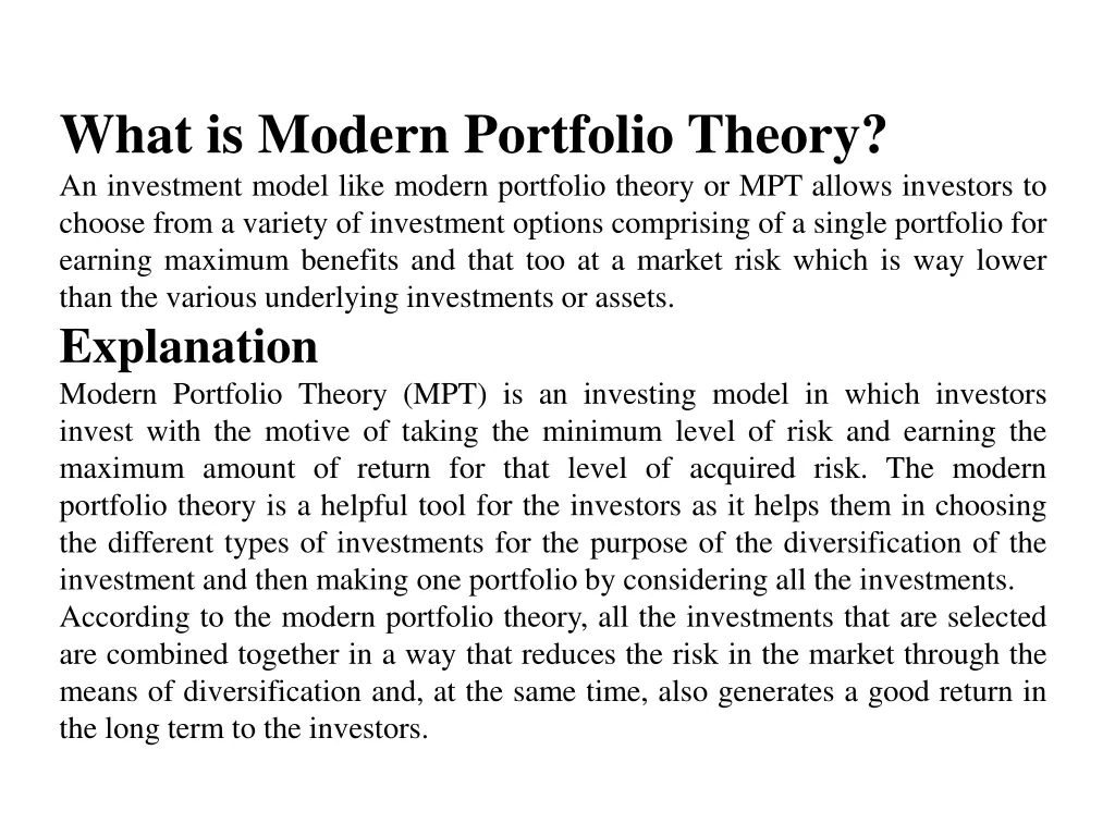 what is modern portfolio theory an investment