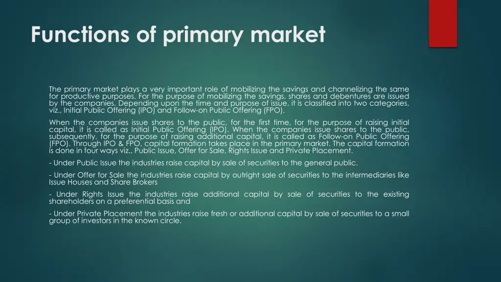 functions of primary market