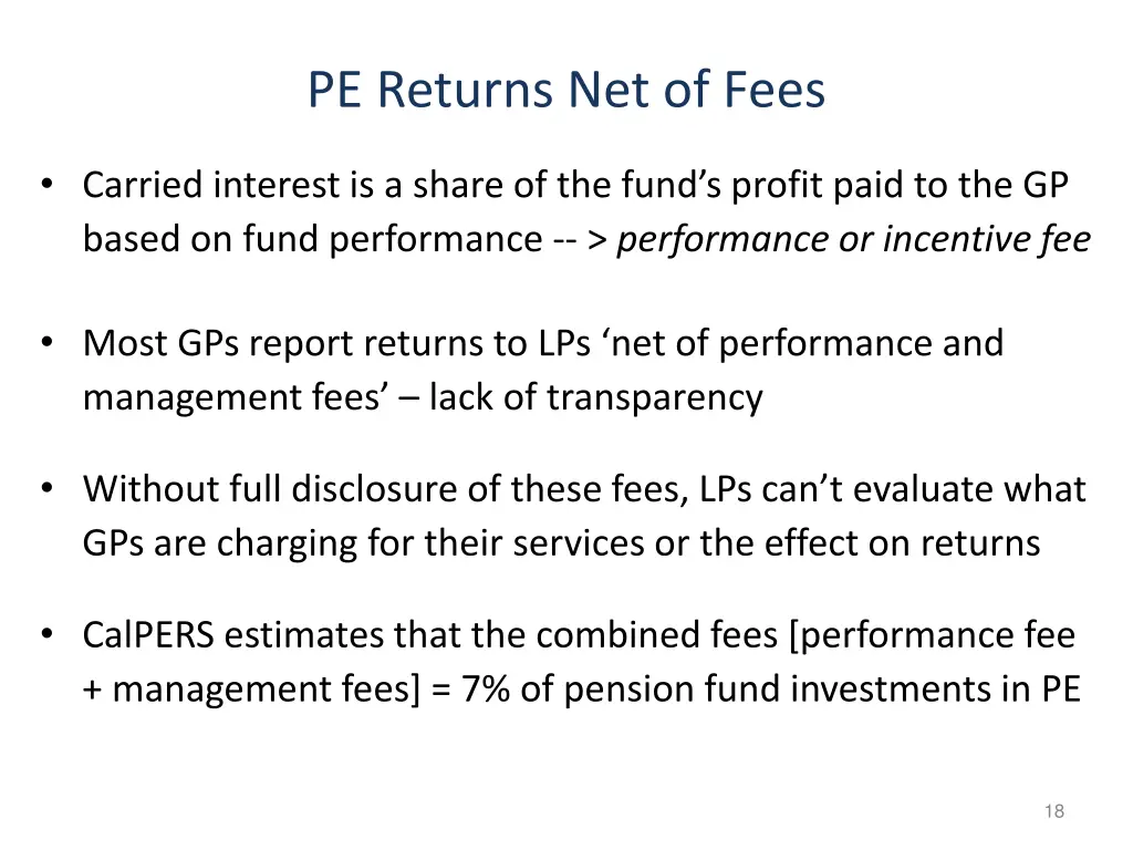 pe returns net of fees