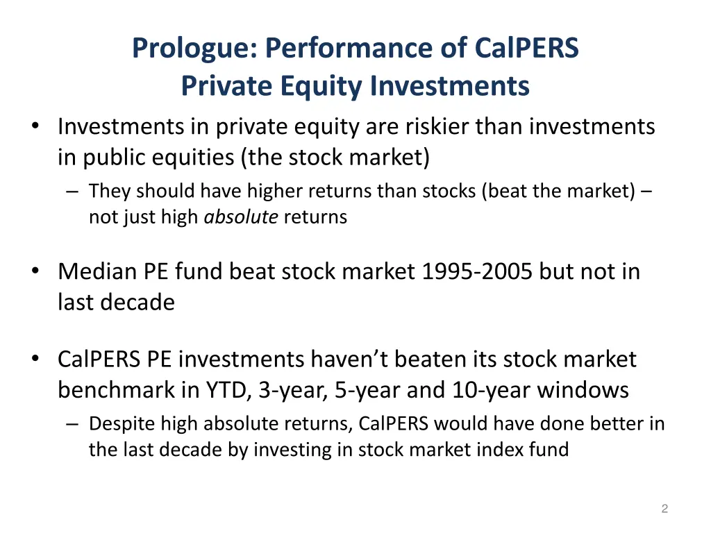 prologue performance of calpers private equity