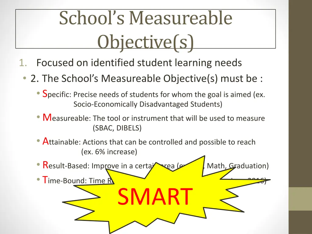 school s measureable objective s 1 focused