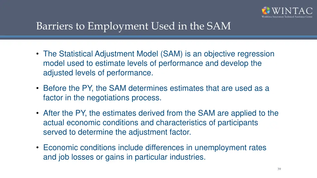 barriers to employment used in the sam