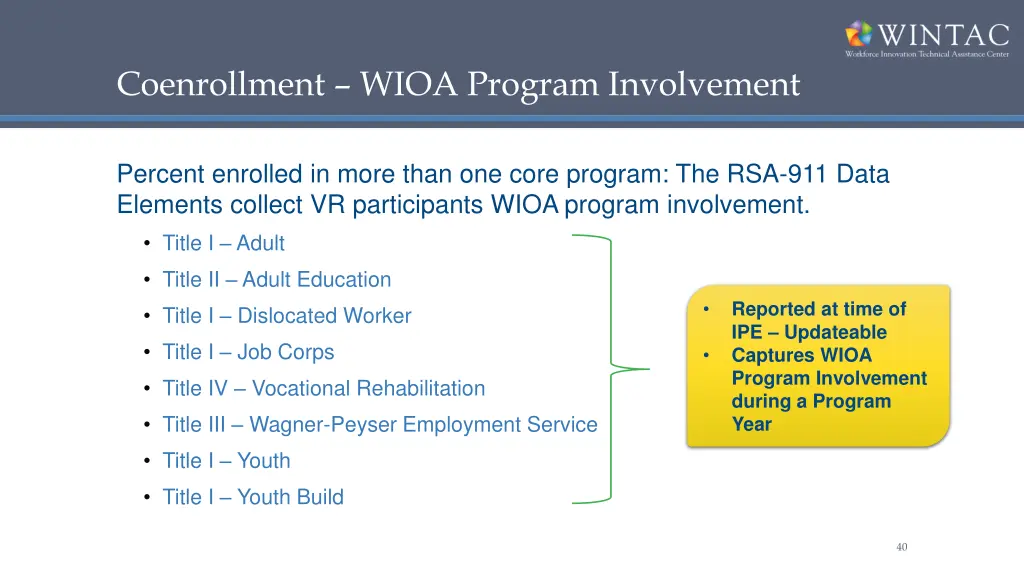 coenrollment wioa program involvement