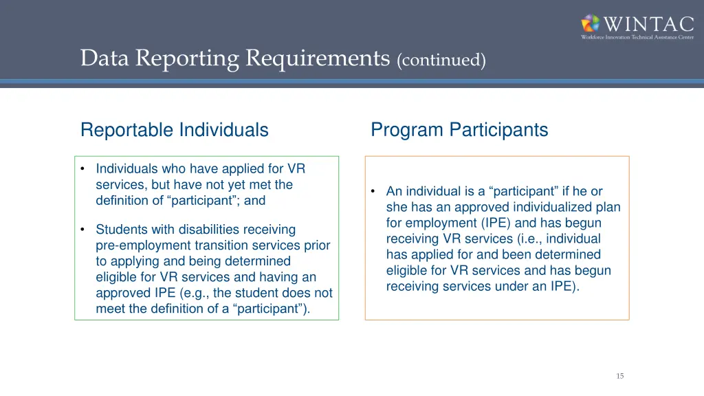 data reporting requirements continued