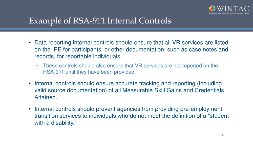 example of rsa 911 internal controls