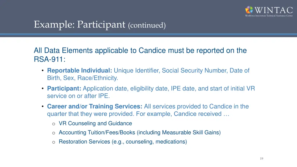 example participant continued