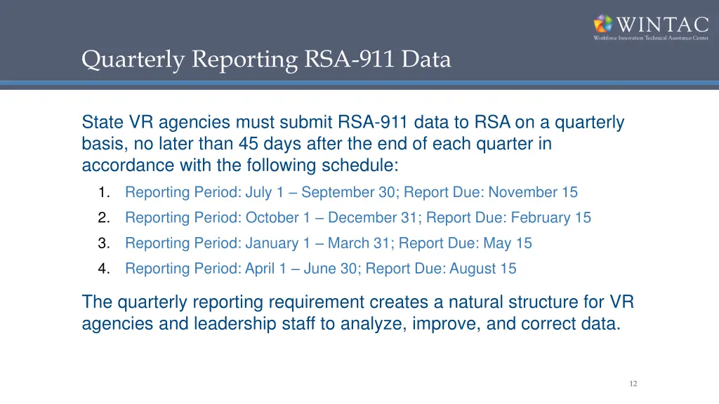 quarterly reporting rsa 911 data