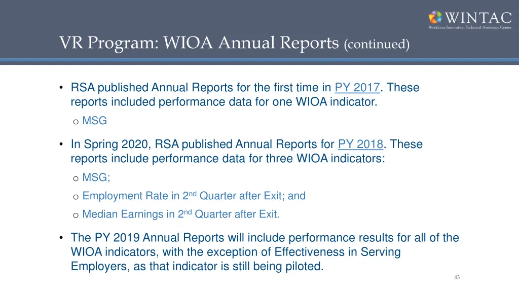 vr program wioa annual reports continued