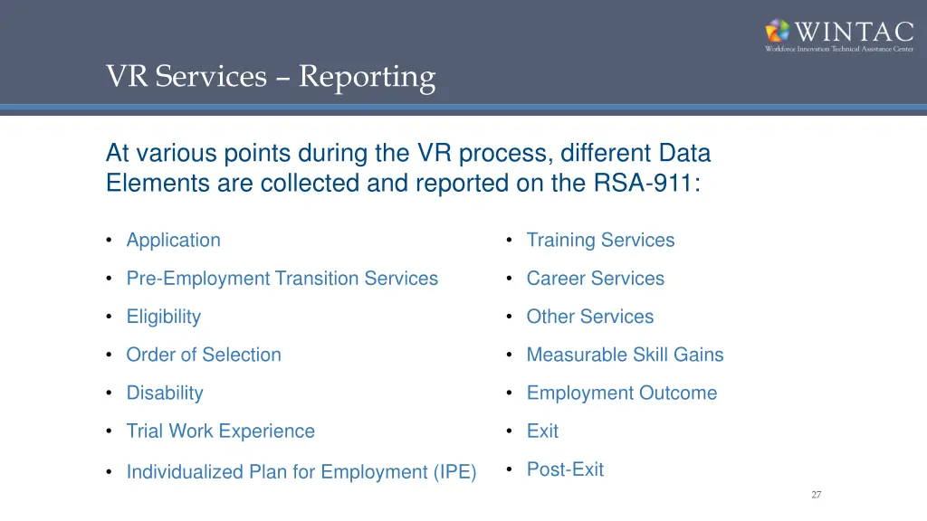 vr services reporting