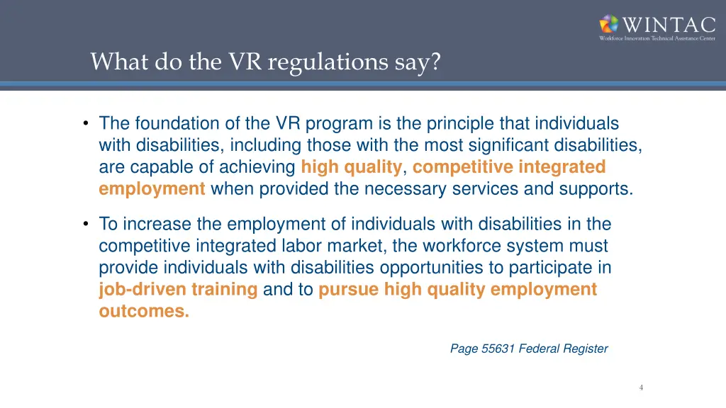 what do the vr regulations say