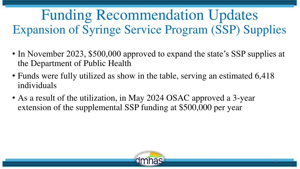 funding recommendation updates expansion