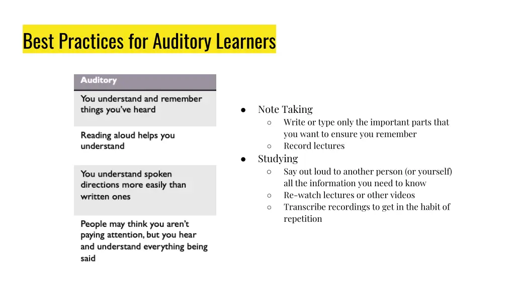 best practices for auditory learners