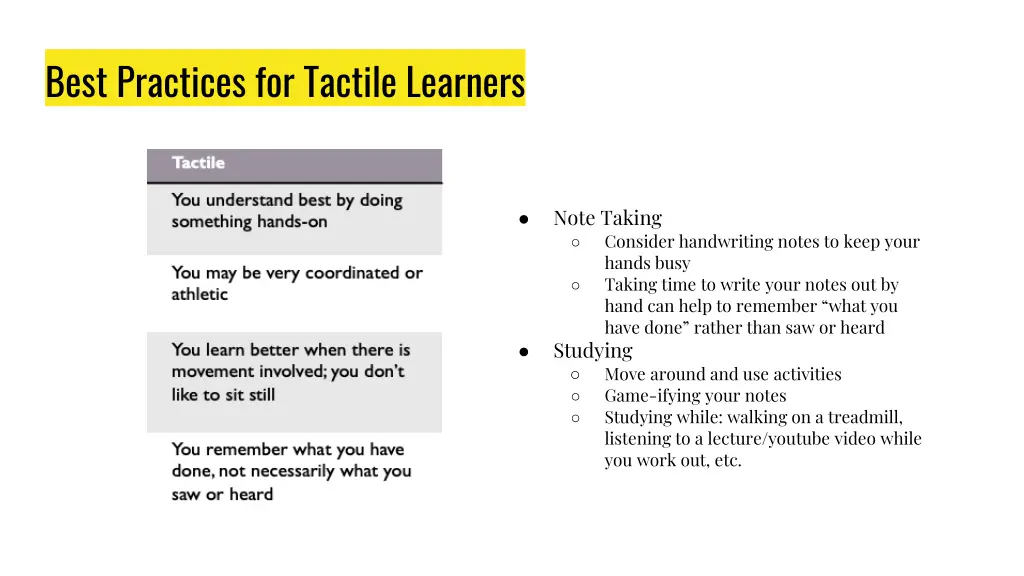 best practices for tactile learners