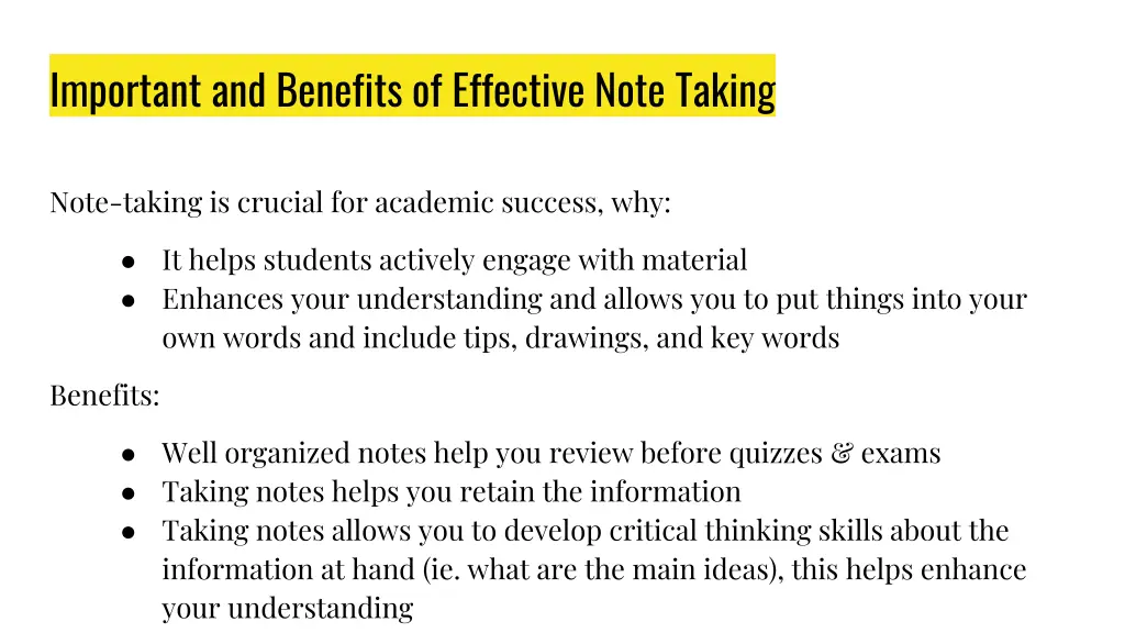 important and benefits of effective note taking