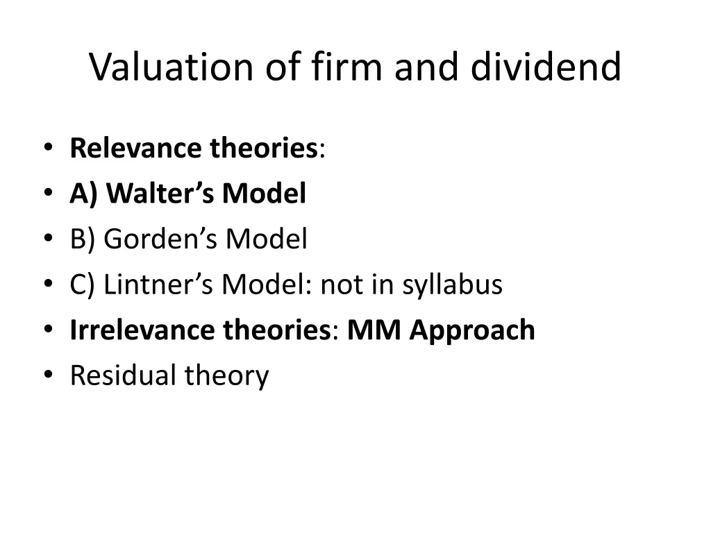 valuation of firm and dividend