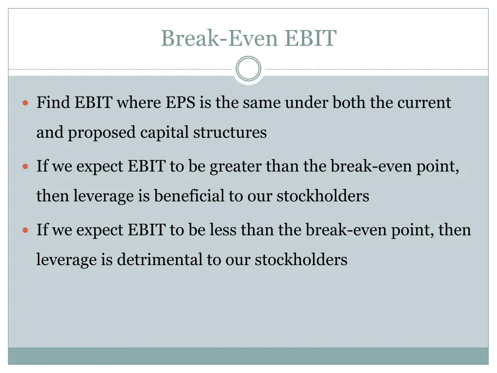 break even ebit