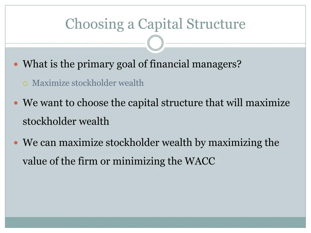 choosing a capital structure
