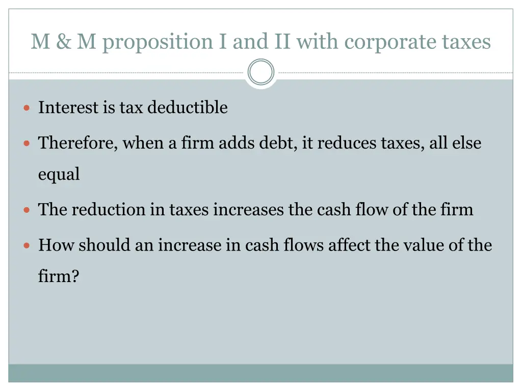 m m proposition i and ii with corporate taxes 2