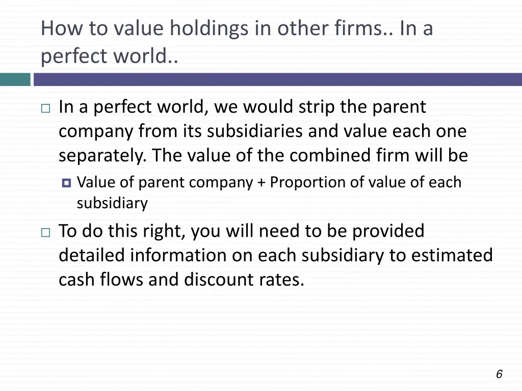 how to value holdings in other firms in a perfect