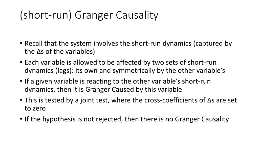short run granger causality