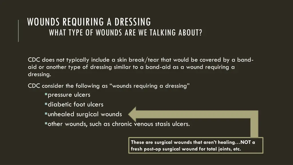 wounds requiring a dressing what type of wounds