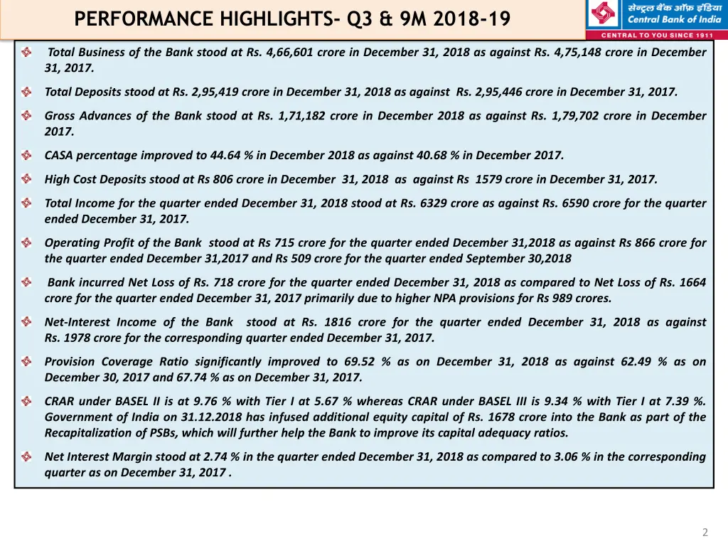 performance highlights q3 9m 2018 19